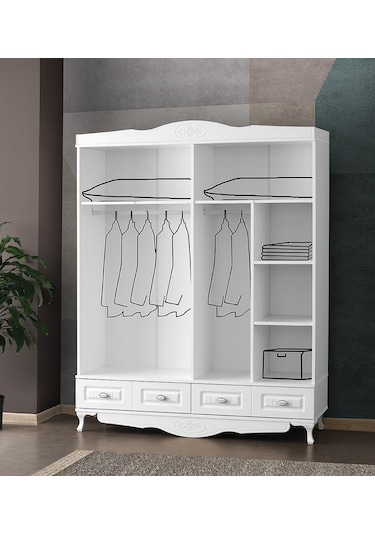 Beenal Country Gardırop, Mebran 4 Kapaklı Çekmeceli Dolap 160CM
