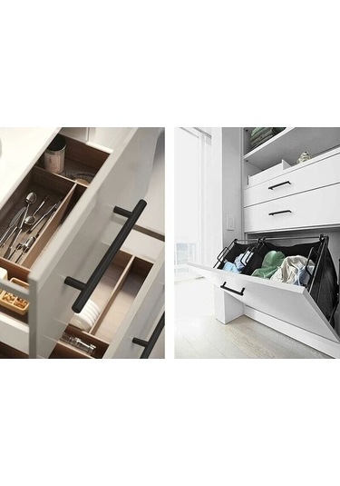 10'lu Paket Siyah Kapı Kolu 64 Mm Paslanmaz Çelik Dolap Kolu Vidalarla