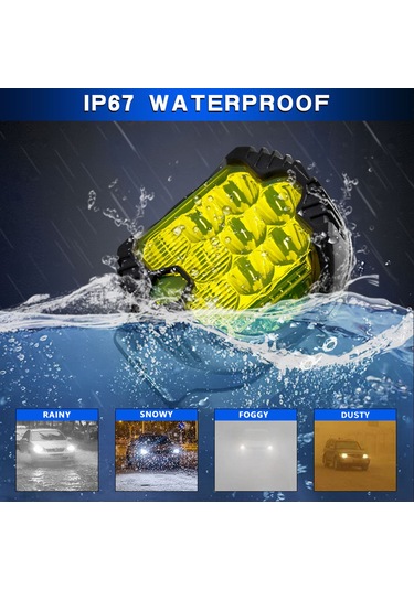 Jeehugo 3 İnç 75w Led Araç Lambası, Sarı Işık Ve Parıltı Fonksiyonu, Arazi Araçları İçin, Ip67 Su Geçirmez, 1 Adet