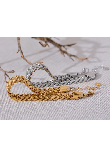 Altın Eetit Su Geçirmez Paslanmaz Çelik Küba Zincir Geniş Bilezik Bileklik Bildirimi Metal Cilalı 18k Pvd Kaplama Şık Takı Hediye