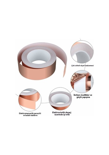 Bakır Folyo Bant 30m X 50mm, Premium Bakır Folyo Bant Emc Koruma Bandı Emı Koruması, El Sanatları, Sümüklü Böcek Kovucu, Elektrik Onarımları, Kağıt Devreleri İçin Yapışkan Bant