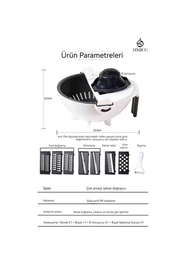 Çok Amaçlı Drenaj Sepeti Yedi Parçalı Set Dilimleyici Rende Soyucu Beyaz