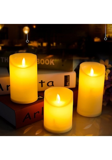 Alev Efektli Vıp Deluxe 14 Lü Set Işıklı Mum Gün Işığı Led Titrek Yanan Led Mum Büyük Orta Küçük Mum Renkli