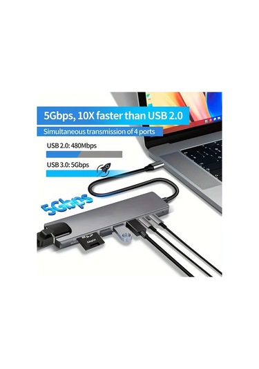 Honeybeeshop Macbook Uyumlu Ve Windows Dizüstü Bilgisayarlar İçin 8i 1 Arada Usb C Tipi 100m Rj45 Sd Tf Kart Okuyucu 4k Hdtv Adaptörü Hızlı Şarj Özellikli