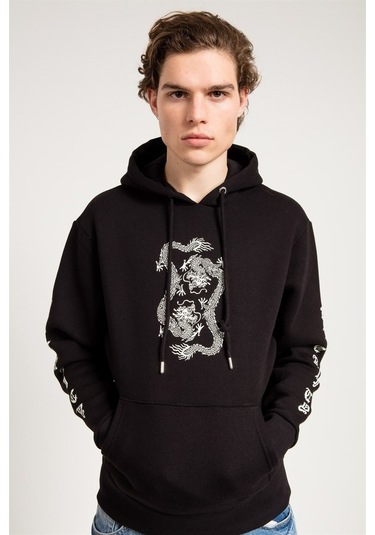 Jahr Marc Dragon Baskılı Siyah Oversize Erkek Sweatshirt Siyah