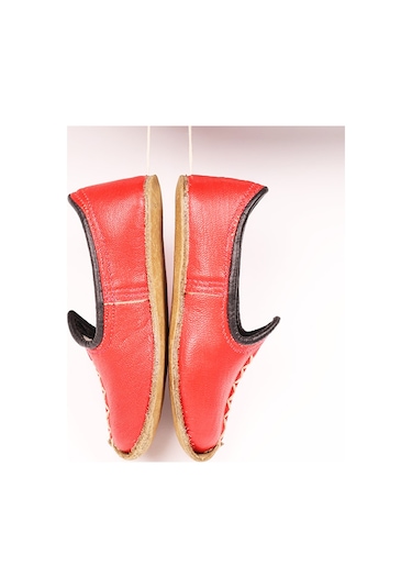 El Yapımı Hakiki Deri Çocuk Yöresel Yemeni Çarık Kırmızı