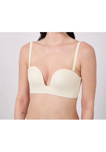 Freshness Msf05 Destekli V Dekolte Lazer Kesim Sütyen Ekru