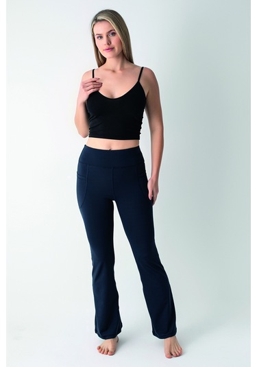 Lacivert Yüksek Bel Toparlayıcı Çift Cepli İspanyol Paça Tayt Lacivert