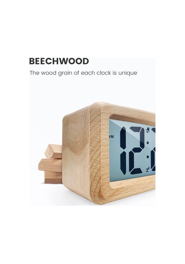 Youmex Ahşap Rakamlı Alarm Saat - Lcd Arka Işıklı Ekran, Sıcaklık Göstergesi, Uyandırıcı Fonksiyonu, Parlaklık Sensörü İle 3 Aaa Pil İle Çalışır Pil Dahil Değil