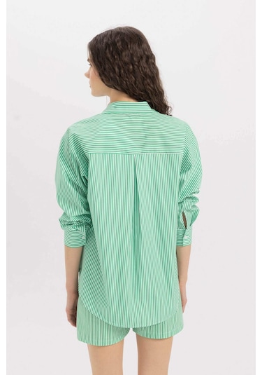 DeFacto Oversize Geniş Kalıp Çizgili Poplin Uzun Kollu Gömlek C8751AX24SMGN268
