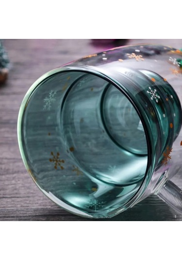 Geeroyoo Noel İstek Bardakları: Kapağı, Kollü, Çift Katlı Isı Yalıtımlı Cam, Karikatür Stili, Bayram Etkinlikleri Hediyesi 300ml Yeşil