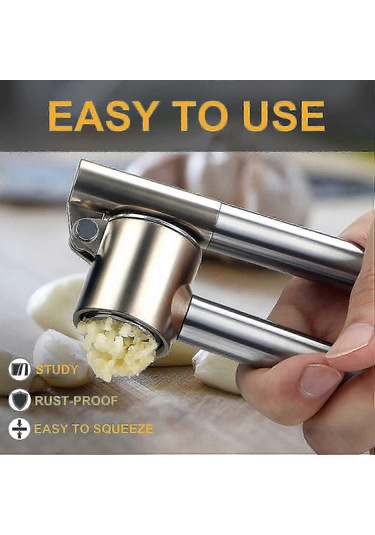 304 Paslanmaz Çelik Ağır Hizmet Tipi Sarımsak Presi, Kolay Sıkma Ve Temizleme, Paslanmaz 1 Adet Siyah