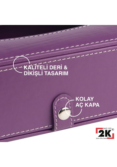 2k Suni Deri Peçetelik Mendil Kutusu 13 24 6 Cm. Lila Mor