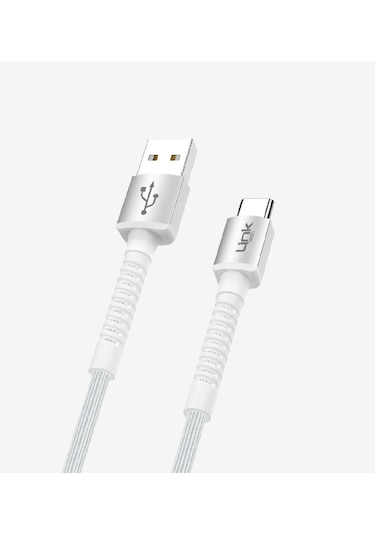 K552 Safe 3a Örgülü Metal Başlı Usb'den Type-c'ye Şarj Kablosu Beyaz
