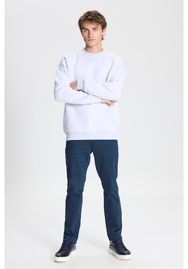 Ac&Co / Altınyıldız Classics Standart Fit Bisiklet Yaka Erkek Sweatshirt - Kar Melanj Kar Beyaz