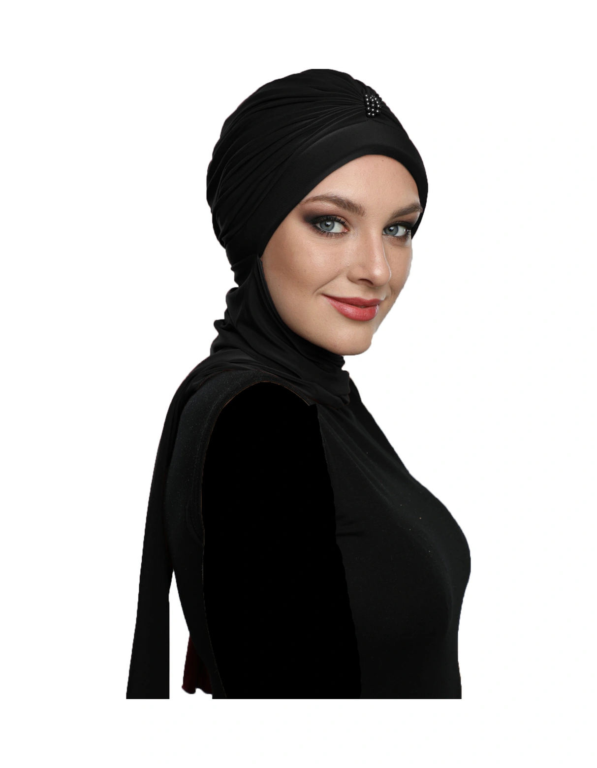 Incili Atkılı El Işi Inci Işlemeli Siyah Hazır Türban Tesettür Bone Siyah