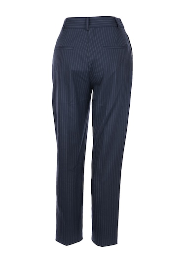 Unique Mode Minimalist Çizgili Midi Kadın Pantolon - Yüksek Bel Lacivert