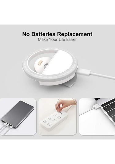 Yunboo Usb Şarjlı Klipsli Selfie Halka Işığı - 3 Aydınlatma Modlu, 28 Led, Taşınabilir Beyaz Beyaz