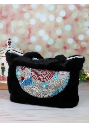 Tigada Nakışlı Peluş Tüylü Çanta 275003354 Siyah