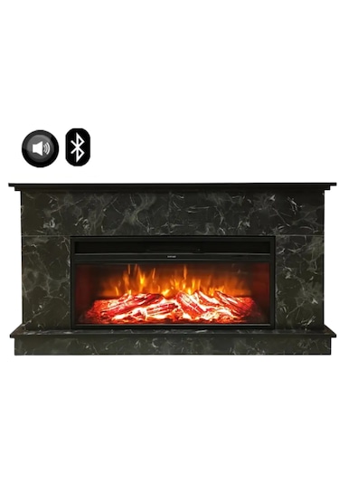 Dlc 1175ms Siyah Mermer Desen 1800 Watt Bluetooth Ve Ses Efektli Dekoratif Elektrikli Şömine