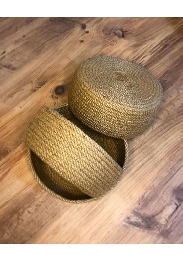 3lü Hasır Sepet, Jüt Sepet, %100 Doğal Hasır Sepet, Çok Amaçlı Dekoratif Hasır Sepet, Organizer