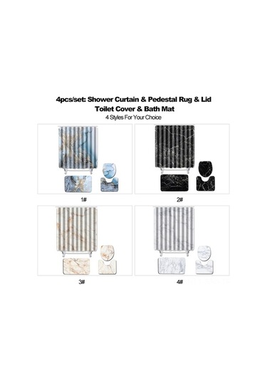 Ulzyvf 4'lü Su Geçirmez Banyo Seti - Duş Perdesi, Klozet Kapağı, Paspas Ve Kaymaz Halı Diğer