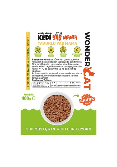Wondercat Tavuklu Yetişkin Kedi Konservesi 400gr X 12 Adet