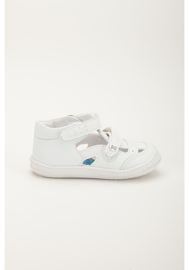 Şirinbebe Ortopedik Erkek Bebek İlkadım Ayakkabı Beyaz Çift Cırtlı Yan Açık-4058 Beyaz