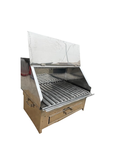 Paslanmaz Bacalı Mangal Kapaklı 35 X 50 Cm Çekmeceli Masaüstü Gri