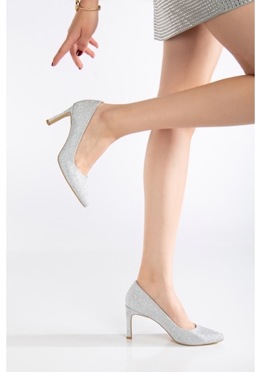 Kadın İnce Topuklu Stiletto Gümüş Parlak Malzeme Aynalı Jurdan-3775 GUMUS