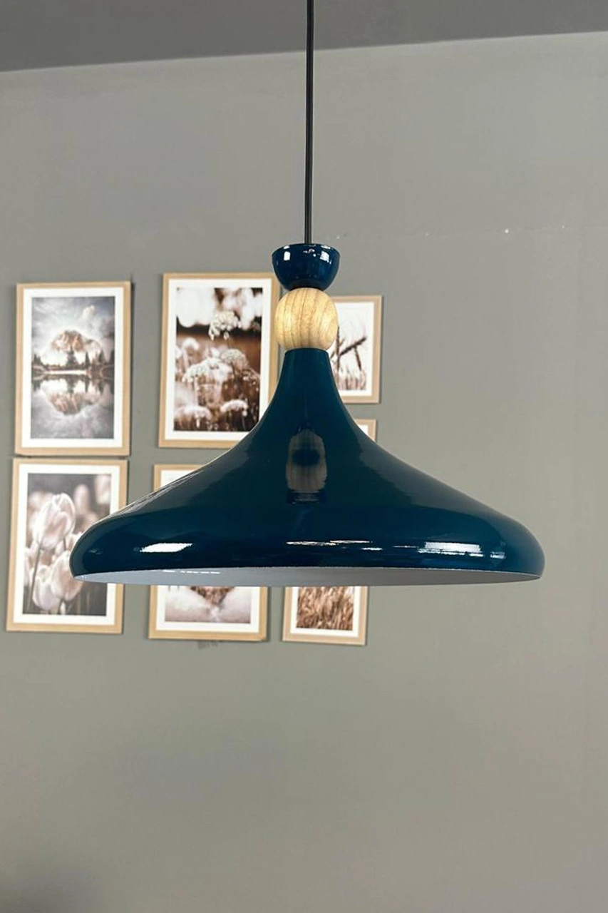 Deniz Yeşili Ahşap Şapka Tekli Avize Sarkıt Salon Mutfak Cafe Butik Lamba Aydınlatma Avizeler Su Yeşili