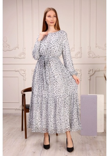 Aymeravm - Desenli Kuşaklı Büyük Beden Kadın Elbise - Çuha0702Ga