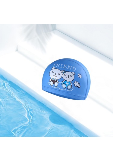 Pazly--yüzmek Çocuklar Banyo Yüzme Şapka Kız Erkek Hayvan Baskı Mavi Ayı Mavi