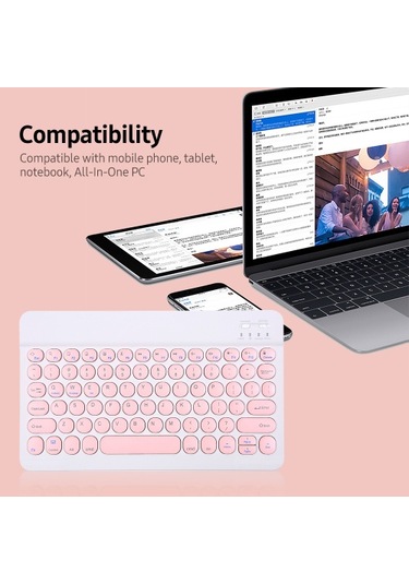 Bt Klavye Şarj Edilebilir Sessiz Çoklu Sistem Uyumluluğu Çok Fonksiyonlu Tuş Uyumluluğu Bt Klavye + Usb Kablo Beyaz