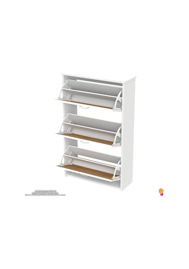 Modilayn West Asma Antre 72x116x26 Cm Lik 3 Düşer Kapak 6 Göz Bölmeli Ayakkabılık Meşe - Beyaz