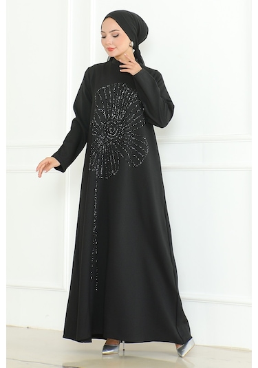 Zeral Taş İşlemeli Abiye 1200 - Siyah