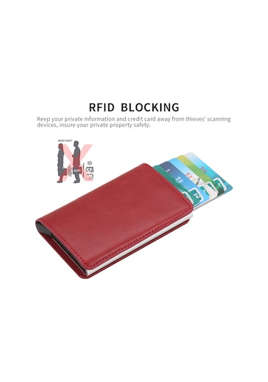 Tenfowee Rfıd Korumalı Kartlık - Açılır Kırmızı Kart Cüzdanı 6.5x10cm