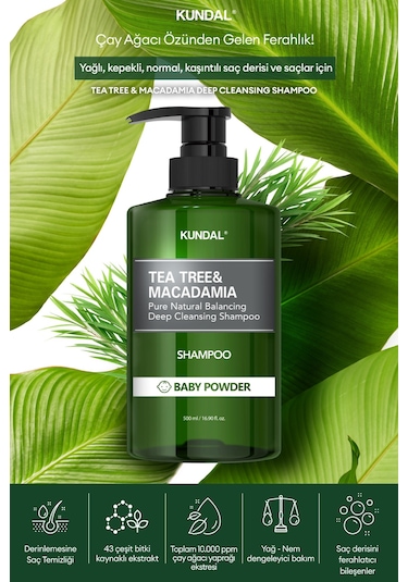 Kundal Baby Powder Tea Tree & Macadamia Deep Cleansing Shampoo 500 ML