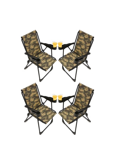 Silva 4 Adet Kamp Sandalyesi Bardaklıklı - Kamuflaj