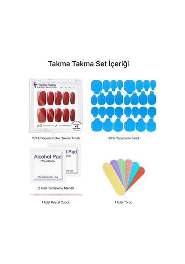 15'li Bordo Orta Balerin Obl1501 Tekrar Kullanılabilir El Yapımı Protez Takma Tırnak S