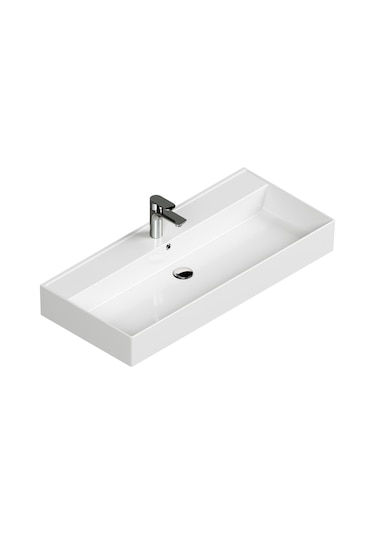 Aqua Bagno Plan Tezgah Üstü Kare Lavabo Beyaz 100 x 45 CM