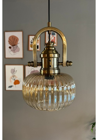 Mola Cam Bal Rengi Tekli Avize Delikli Eskitme Başlık Retro Sarkıt Lamba Restoran Salon Aydınlatma Bal