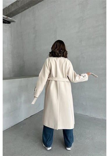 Dip Moda Kadın Astarlı Bej İthal Kaşe Kaban Dpnbg048 Bej