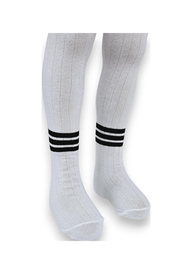 Çizgili Pamuklu Çocuk Külotlu Çorap Beyaz