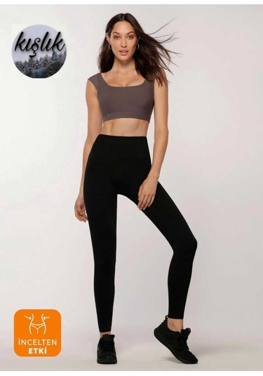 Momslab Incelme Etkili  Siyah Kışlık Toparlayıcı Şardonlu Yüksek Bel Örme Çelik Taytsiyahxl Siyah