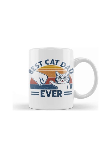 Vintage Best Cat Dad Ever Bump Fit Cat Dad Funny Fathers Day Kedi Kupa Bardak Porselen Karışık