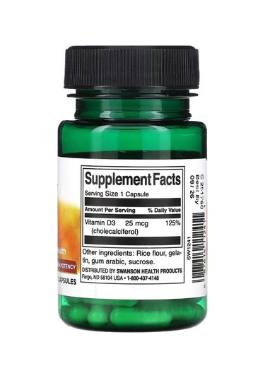 Swanson, Vitamin D3, High Potency, 1,000 Iu 25 Mcg , 30 Kapsül