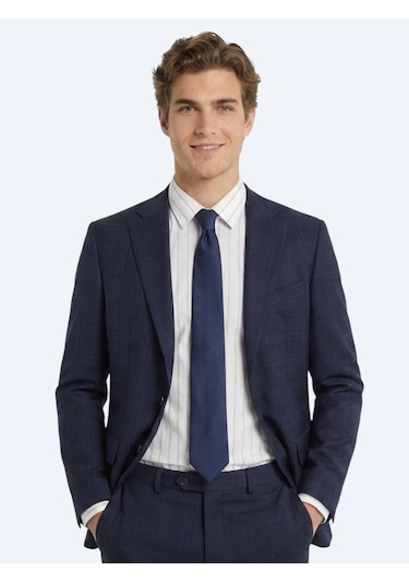 Kip Lacivert Potikare Modern Fit %100 Yün Takım Elbise