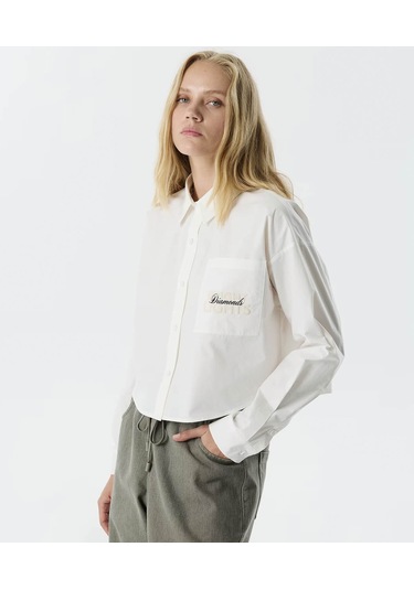 Twist Slogan Baskılı Poplin Ekru Kadın Gömlek Tw6250025054 Ekru