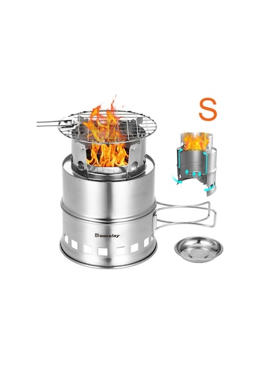 Mufunye Kamp Ve Yürüyüş Pişirme Ocağı , Taşınabilir Katlanabilir Rüzgarlığa Dayanıklı Odunla Yanan Pişirme Ocağı - Paslanmaz Çelik Malzeme, Ahşap Küller Plakası Ve Katlanabilir Tutamaklı Çok Renkli